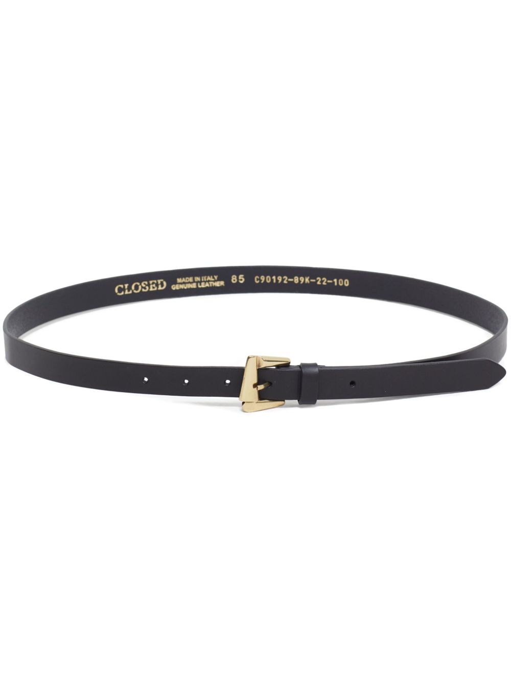 Closed gold-tone buckle leather belt